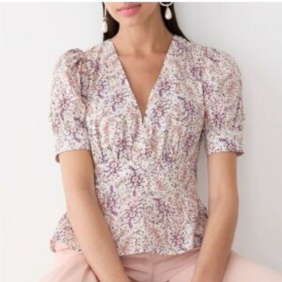J. Crew Tops - J.CrewPuff-sleeve V-neck top in Ratti paisley garden NWT